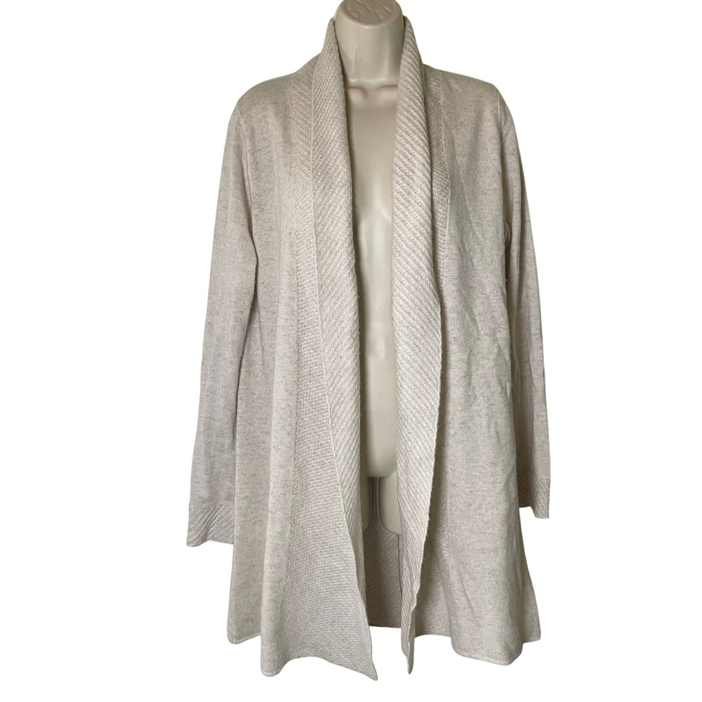Cynthia Rowley 100% 2-Ply Cashmere Cardigan Beige Open Front Split Back Large
